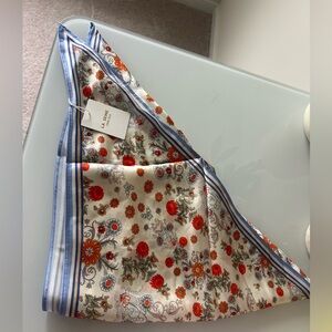 La Seine Silk Floral Scarf with Blue Stripes